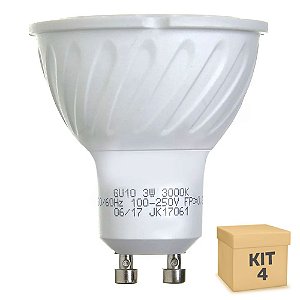 Kit 4 Lâmpada Dicroica LED GU10 3w Branco Quente