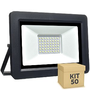Kit 50 Refletor MicroLED Ultra Thin 100W Branco Frio Black Type