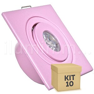 Kit 10 Spot LED COB 1W Quadrado Embutir Branco Quente Rosa