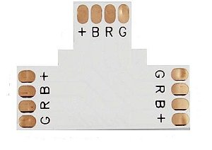 Conector PCB em T para Fita Led 10mm RGB 4 Vias