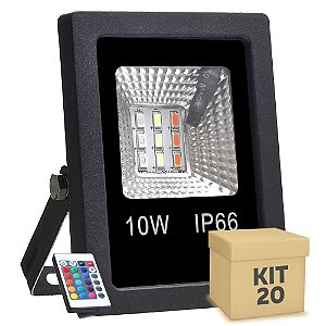 Kit 20 Refletor Holofote MicroLED SMD 10w RGB Colorido com Controle