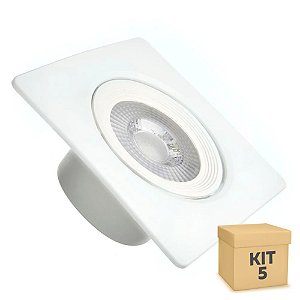Kit 5 Spot LED SMD 5W Quadrado Branco Quente