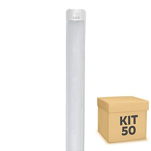 Kit 50 Tubular LED Sobrepor Completa 20W 60cm Branco Frio | Inmetro