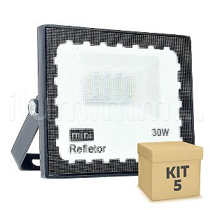Kit 5 Mini Refletor Holofote LED SMD 30W Branco Frio IP67