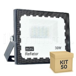 Kit 50 Mini Refletor Holofote LED SMD 30W Branco Frio IP67