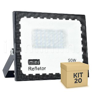 Kit 20 Mini Refletor Holofote LED SMD 50W Branco Frio IP67