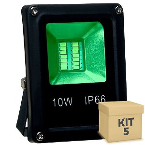 Kit 5 Refletor Holofote Micro LED SMD Slim 10W Verde