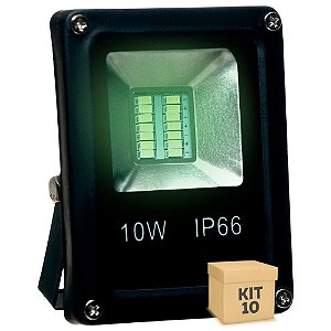 Kit 10 Refletor Holofote Micro LED SMD Slim 10W Verde