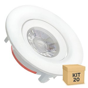 Kit 20 Spot LED SMD 3W Redondo Branco Quente
