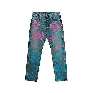 DENIM TEARS - Calça Jeans Bstroy 501 Light Wash "Azul/Rosa" -NOVO-