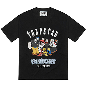 TRAPSTAR x ICEBERG - Camiseta Popeye Chenille "Preto" -NOVO-