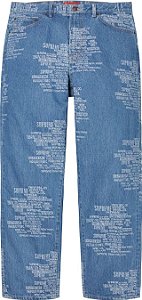 SUPREME - Calça Jeans Trademark Jacquard Baggy "Washed Blue" -NOVO-
