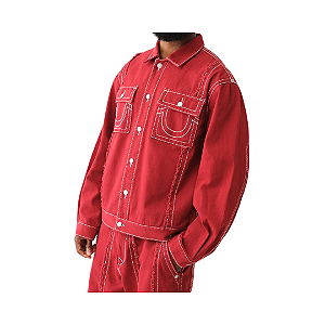 TRUE RELIGION - Jaqueta Frayed Big T "Vermelho/Branco" -NOVO-