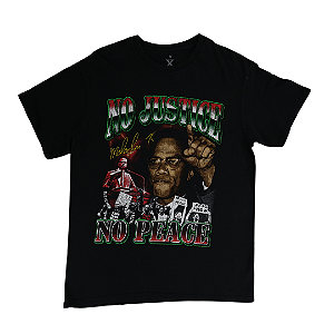 MALCOM X - Camiseta No Justice No Peace "Preto" -VINTAGE-