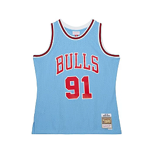 MITCHELL & NESS - Regata Jersey Sky Blue Swingman Chicago Bulls 1997-98 Dennis Rodman "Azul Celeste" -NOVO-