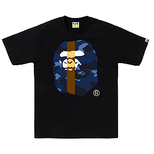 BAPE - Camiseta Color Camo Transform Big Ape Head "Preto/Azul" -NOVO-