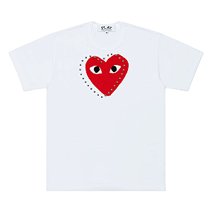 COMME DES GARÇONS  - Camiseta Play Print Red Heart Studs "Branco" -NOVO-