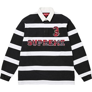 SUPREME - Camiseta Manga Longa Stripe Rugby FW25 "Preto" -NOVO-