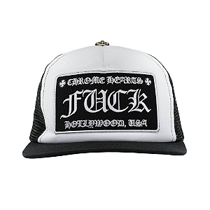 CHROME HEARTS - Boné Trucker Fuck Hollywood "Branco" -NOVO-