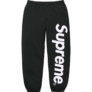 SUPREME - Calça de Moletom Satin Applique FW24 "Preto" -NOVO-