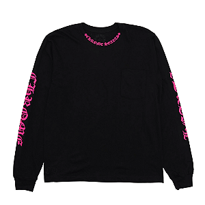 CHROME HEARTS - Camiseta Manga Longa Pocket Crew "Preto/Rosa" -NOVO-