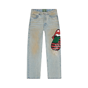 DENIM TEARS x ROLLING STONES - Calça AOP Denim "Light Wash" -NOVO-