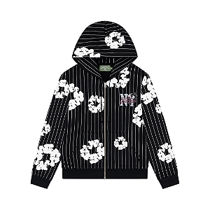 DENIM TEARS - Moletom Pinstripe Wreath Zip Up "Preto" -NOVO-