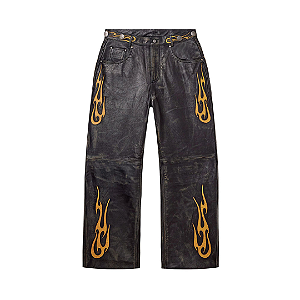 VALE LIVES FOREVER - Calça de Couro La Flare "Preto/Amarelo" -NOVO-