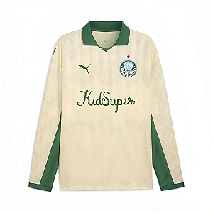 PUMA x KIDSUPER - Camiseta Manga Longa SE Palmeiras Retro "Creme" -NOVO-