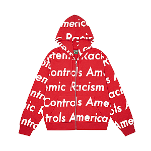 DENIM TEARS x ARTHUR JAFA - Moletom Zip Upsystemic Racism Controls America "Vermelho" -NOVO-