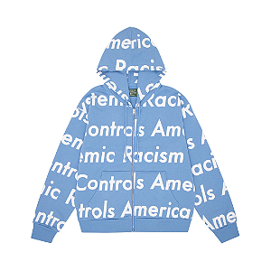 DENIM TEARS x ARTHUR JAFA - Moletom Zip Upsystemic Racism Controls America "Azul" -NOVO-