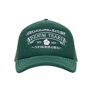 DENIM TEARS x NEIGHBORS - Boné Trucker African Diaspora Skate Shop "Verde" -NOVO-