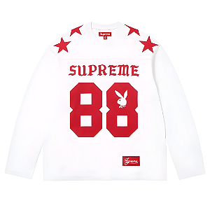 SUPREME X PLAYBOY - Camisa Manga Longa Football Top "Branco" -NOVO-