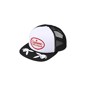 SUPREME x PLAYBOY- Boné Trucker 5-Panel "Preto" -NOVO-