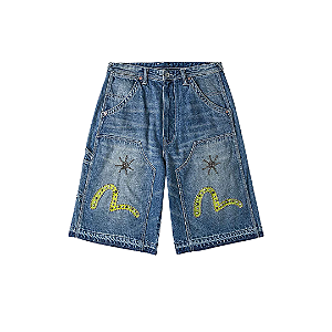 EVISU - Bermuda Heavy Washed Studded Cargo "Indigo" -NOVO-