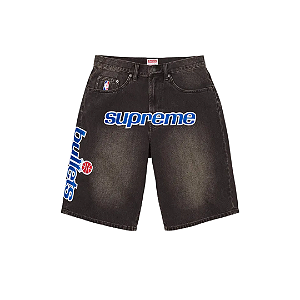 SUPREME x MITCHELL & NESS - Bermuda Washigton Bullet Baggy Denim "Preto" -NOVO-