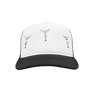 UMS 458-LL - Boné Trucker Tripple Christ "Branco/Preto" -NOVO-