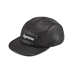 SUPREME - Boné Ostrich Embossed Leather Gore-Tex Camp "Preto" -NOVO-