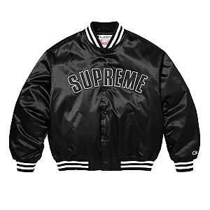 SUPREME x CHAMPION - Jaqueta Satin Varsity "Preto" -NOVO-