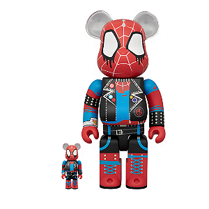 MEDICOM TOY x MARVEL - Boneco Bearbrick 400% & 100% Spider-Man Across The Spiderverse "Spider-Punk" -NOVO-