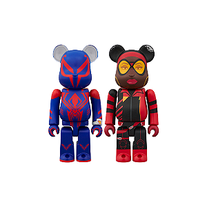 MEDICOM TOY x MARVEL - Bonecos Bearbrick Spider-Man Acorss The Spiderverse 100% (SET C/2) "Spider-Man 2099 & Spider-Woman"-NOVO-