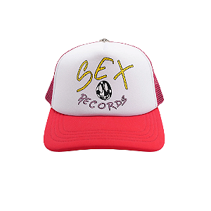 CHROME HEARTS - Boné Matty Boy Sex Records Trucker "Branco/Vermelho" -NOVO-
