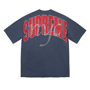SUPREME - Camiseta Rhinestone Script "Azul Marinho" -NOVO-