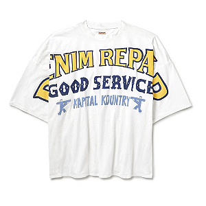 KAPITAL - Camiseta Tenjiku Huge Denim Repair "Branco" -NOVO-