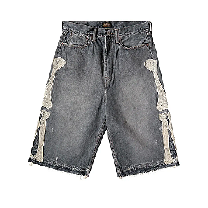 KAPITAL - Bermuda 14oz Denim 5-Pocket Bone Embroidery "Grey" -NOVO-