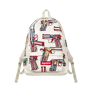 SUPREME x ALFREDO MARTINEZ - Mochila Guns Embroidered Leather "Branco" -NOVO-