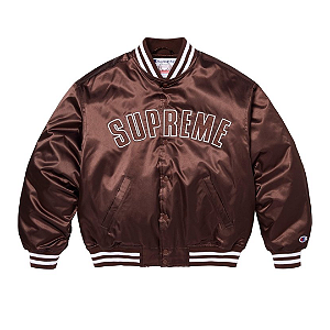 SUPREME x CHAMPION - Jaqueta Satin Varsity "Marrom" -NOVO-