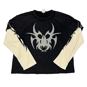 CHEW - Camiseta Manga Longa Studded Roach Thermal "Preto/Creme" -NOVO-