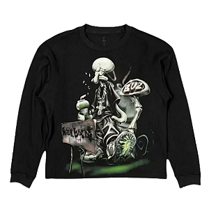 TRAVIS SCOTT x SPONGEBOB - Camiseta Manga Longa Cactus Jack Thermal Rock Bottom "Preto" -NOVO-
