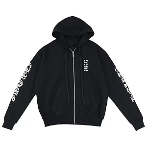 CHROME HEARTS - Moletom Vertical Logo Zip Up "Preto/Branco" -NOVO-